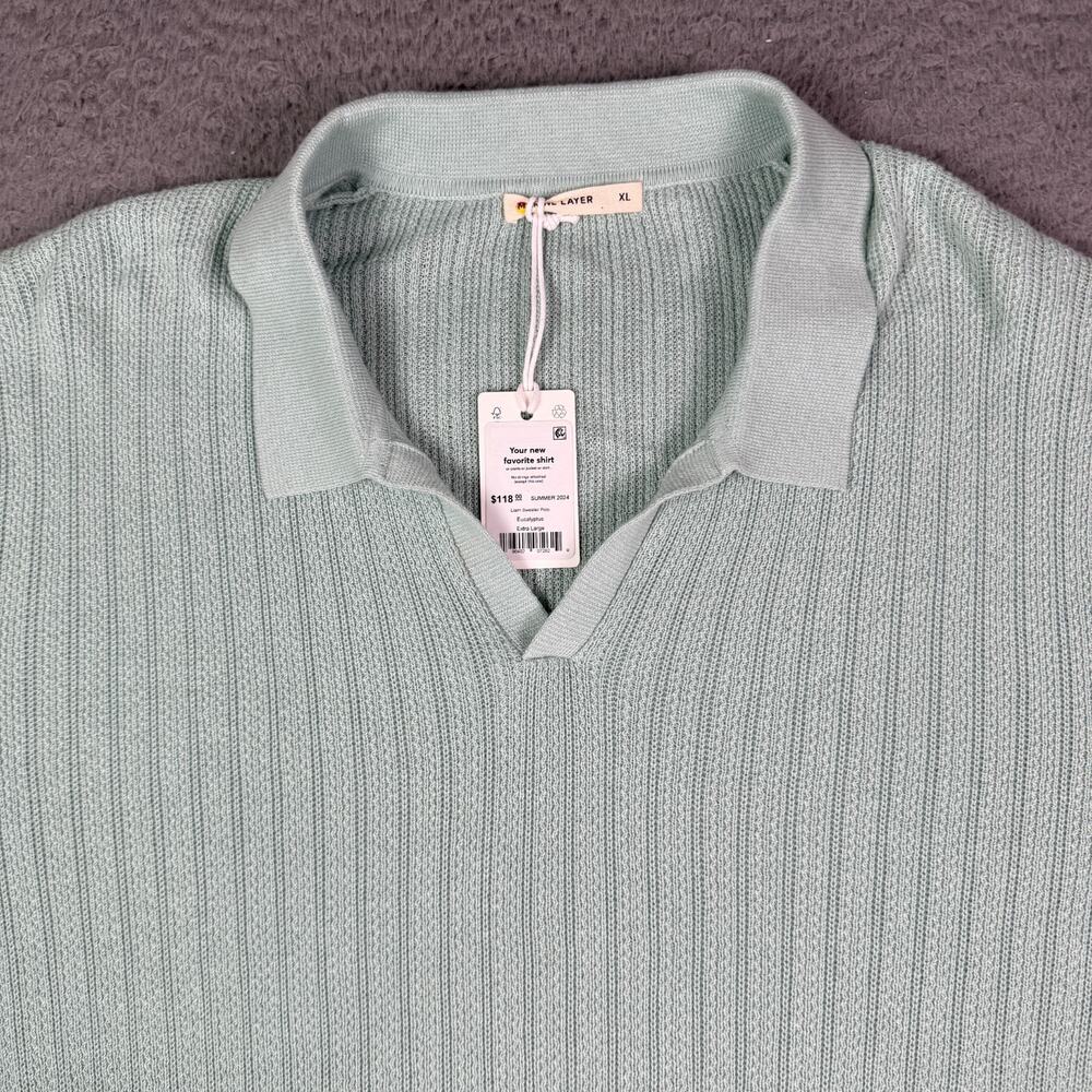 Marine Layer Liam Sweater Polo Shirt Mens XL Eucalyptus Green Johnny Collar Knit